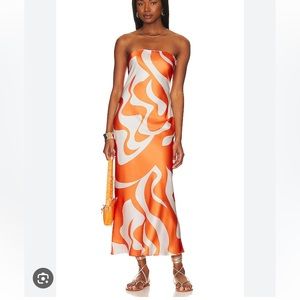 😍SDYS STRAPLESS MAXI DRESS IN ORANGE/SWIRL -  XS